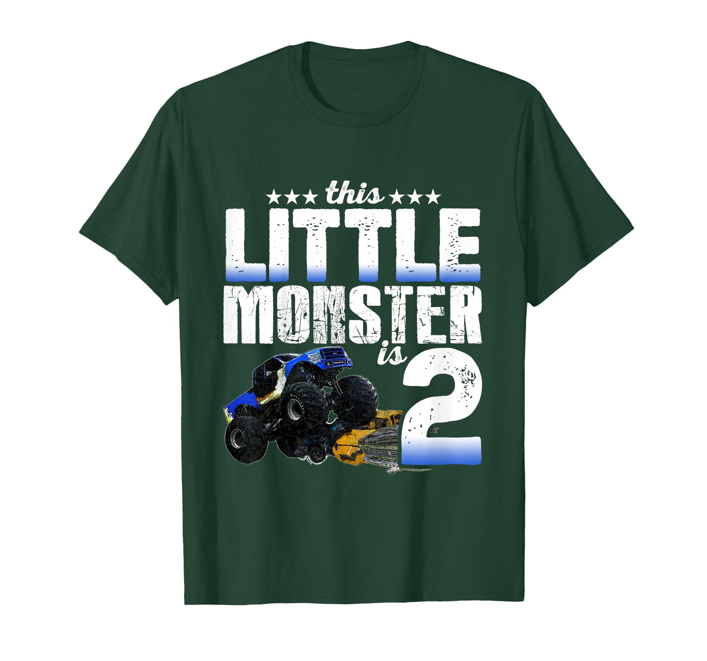 2 Years Old Little Monster Truck Shirt 2nd Birthday Gift Tee T-Shirt