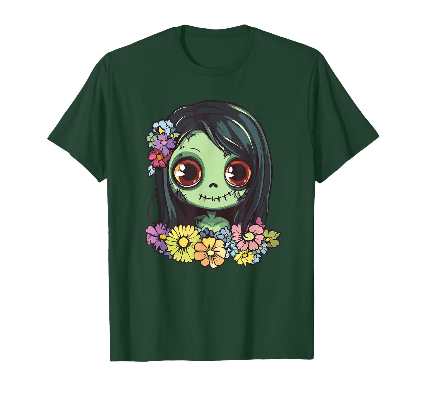 Adorable Zombie Girl Flowers Halloween T-Shirt