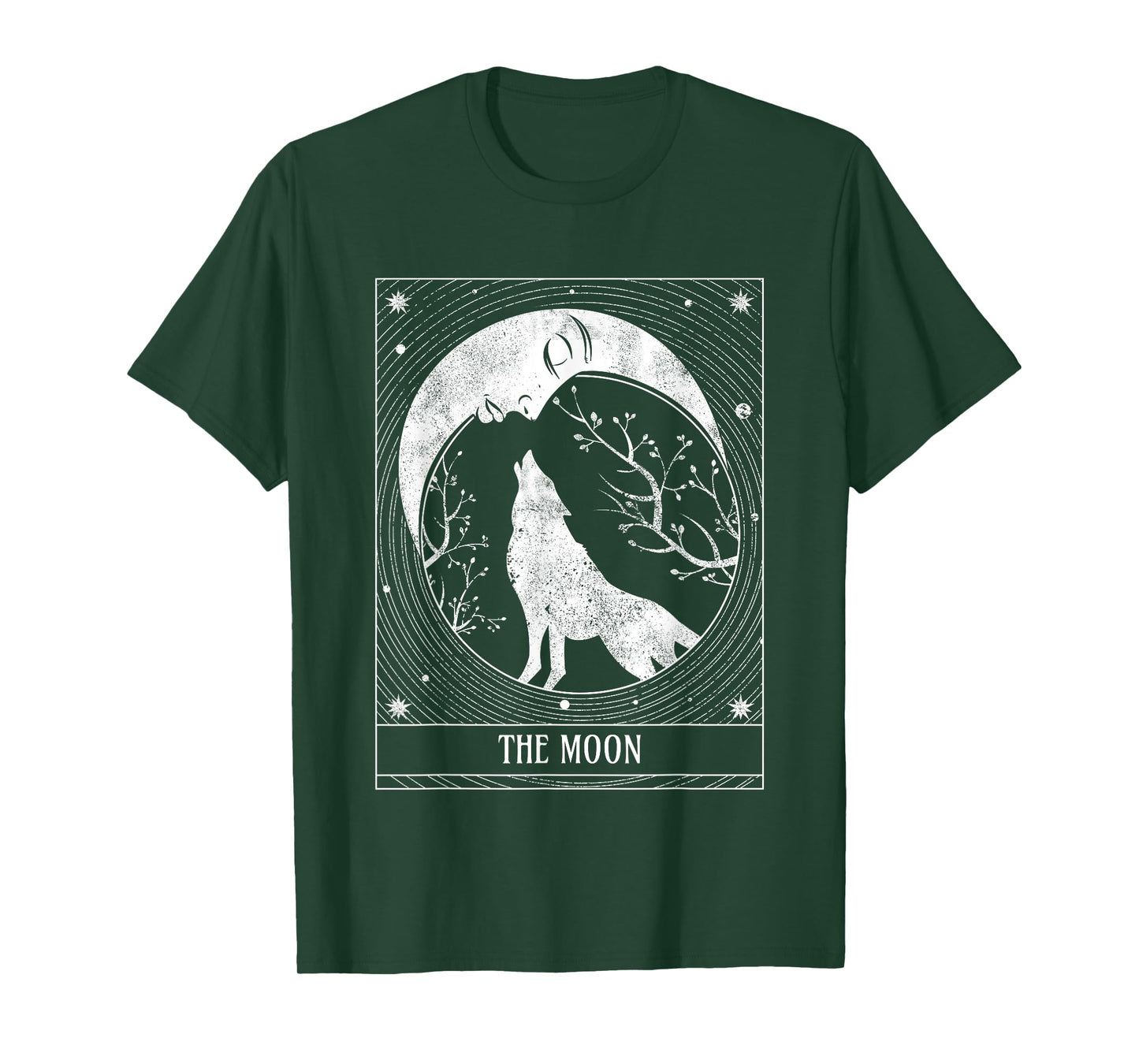 Distressed Crescent Moon and Wolf Tarot Card T-Shirt