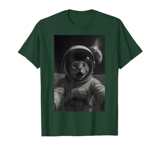 Selfie Cat Funny Astronaut on The Moon Space Cat T-Shirt