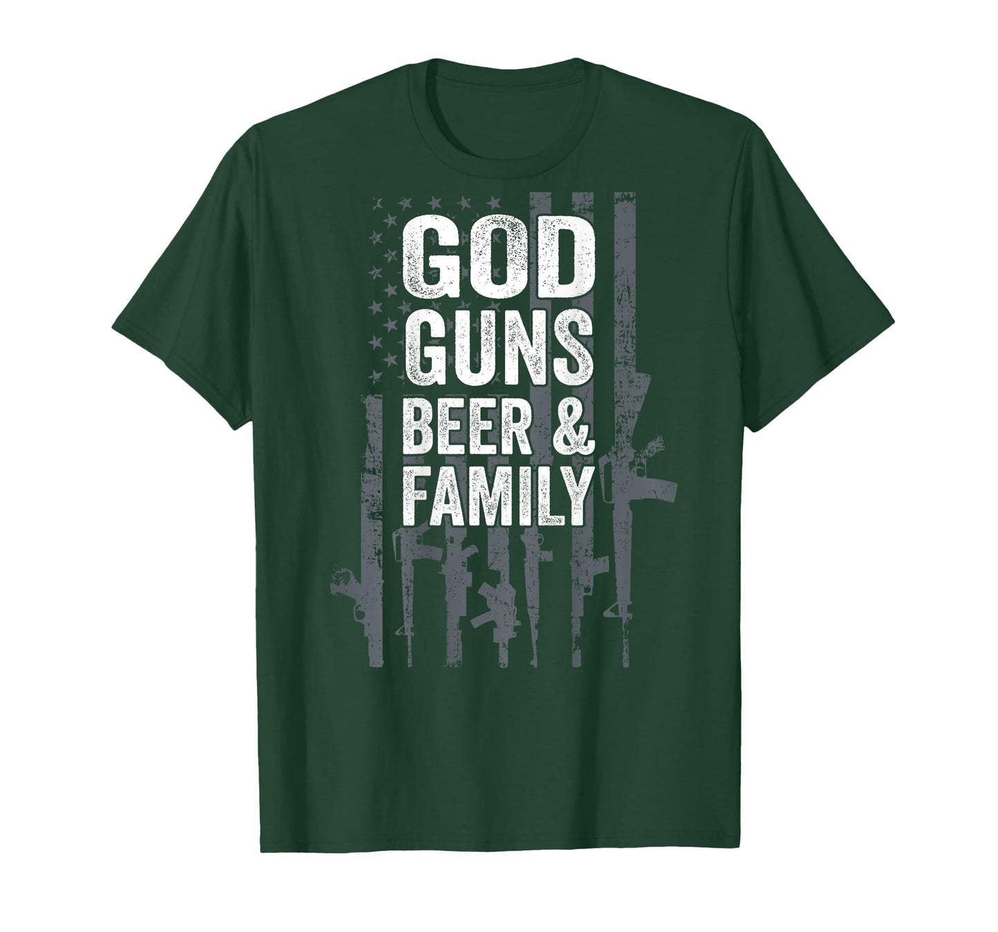 GOD GUNS BEER & FAMILY - USA Flag Drinking Gift - ON BACK T-Shirt