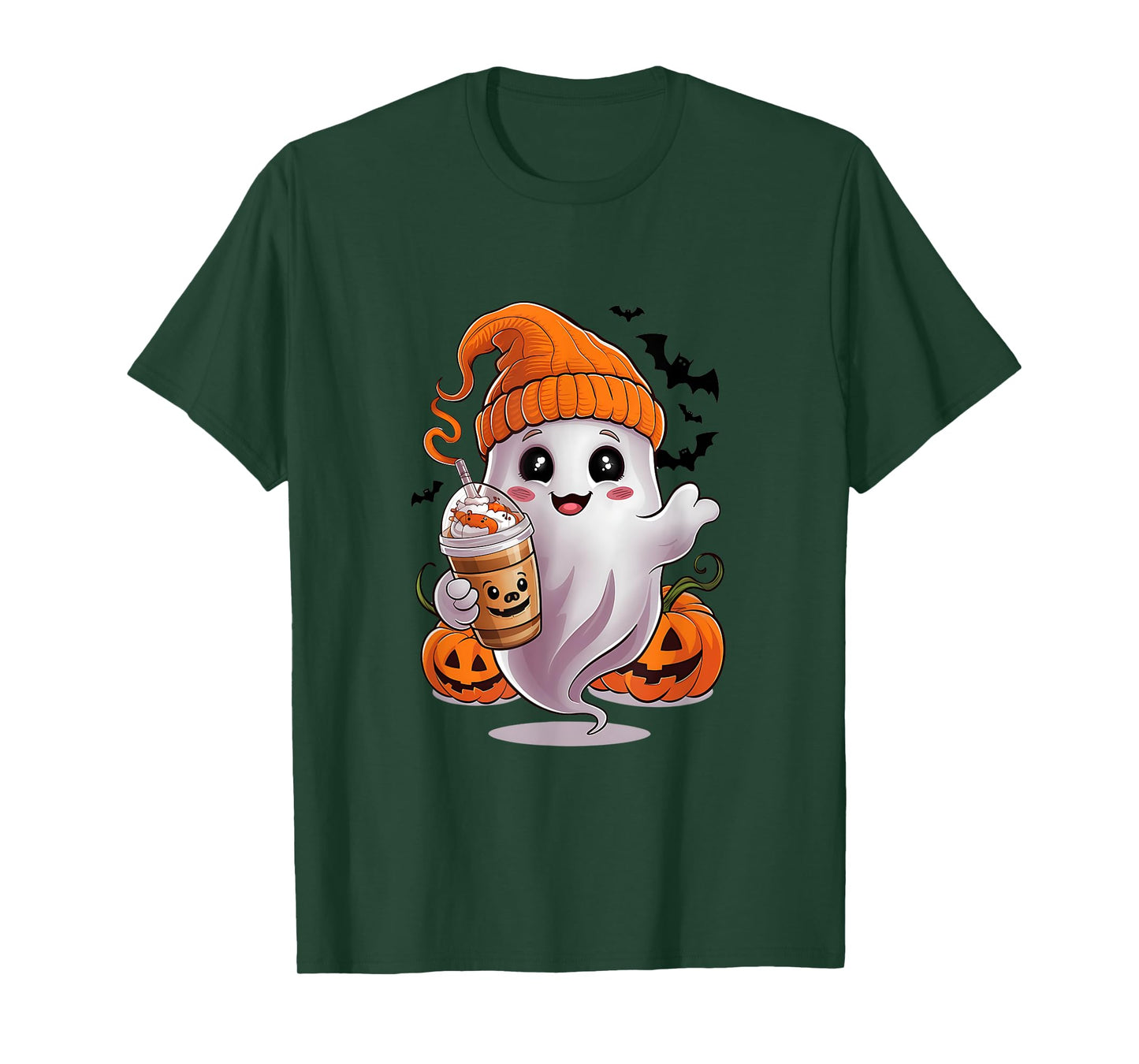 Cute Ghost Drinking Coffee Halloween Ghost Coffee T-Shirt