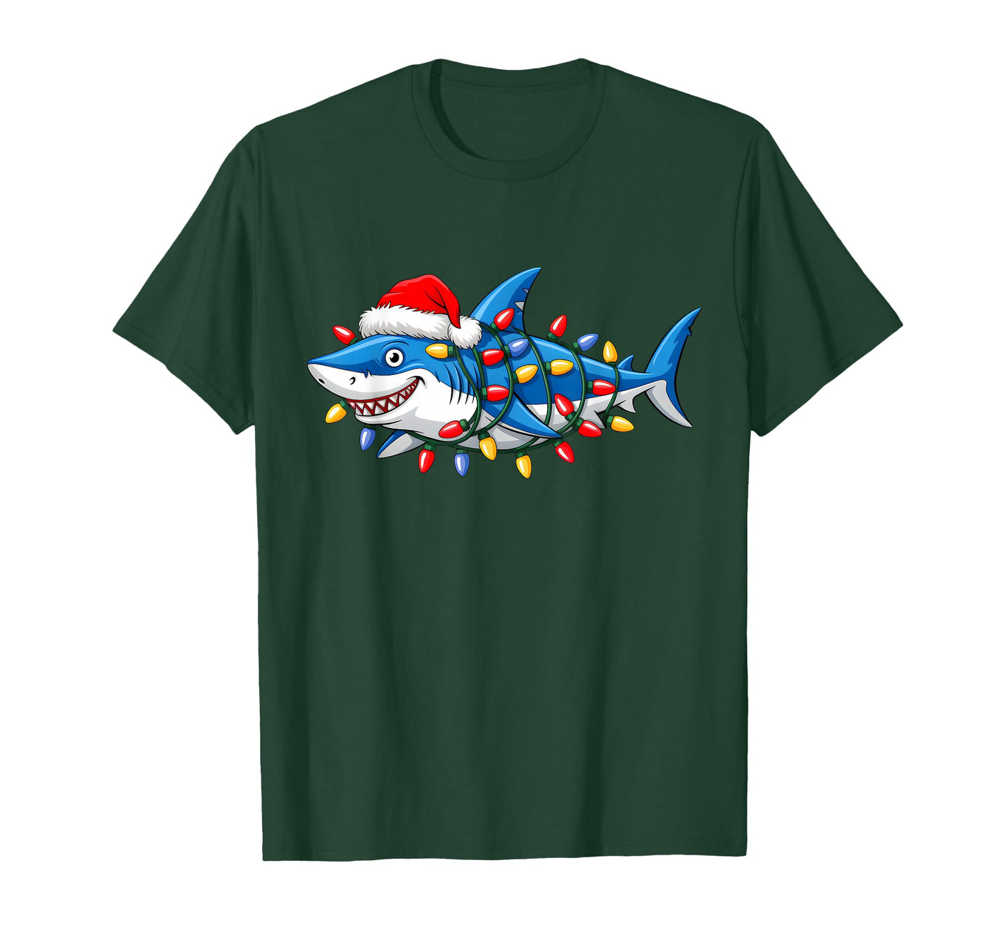 Santa Shark Christmas Lights Sharkmas Tree Xmas Boys Men T-Shirt