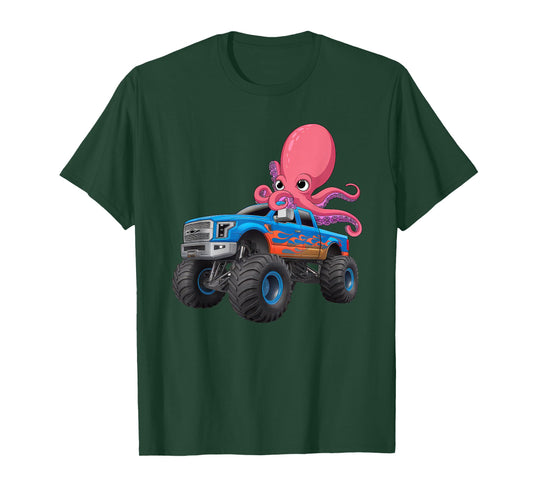 Monster Truck For Toddlers Family Birthday Boys Car Octopus T-Shirt