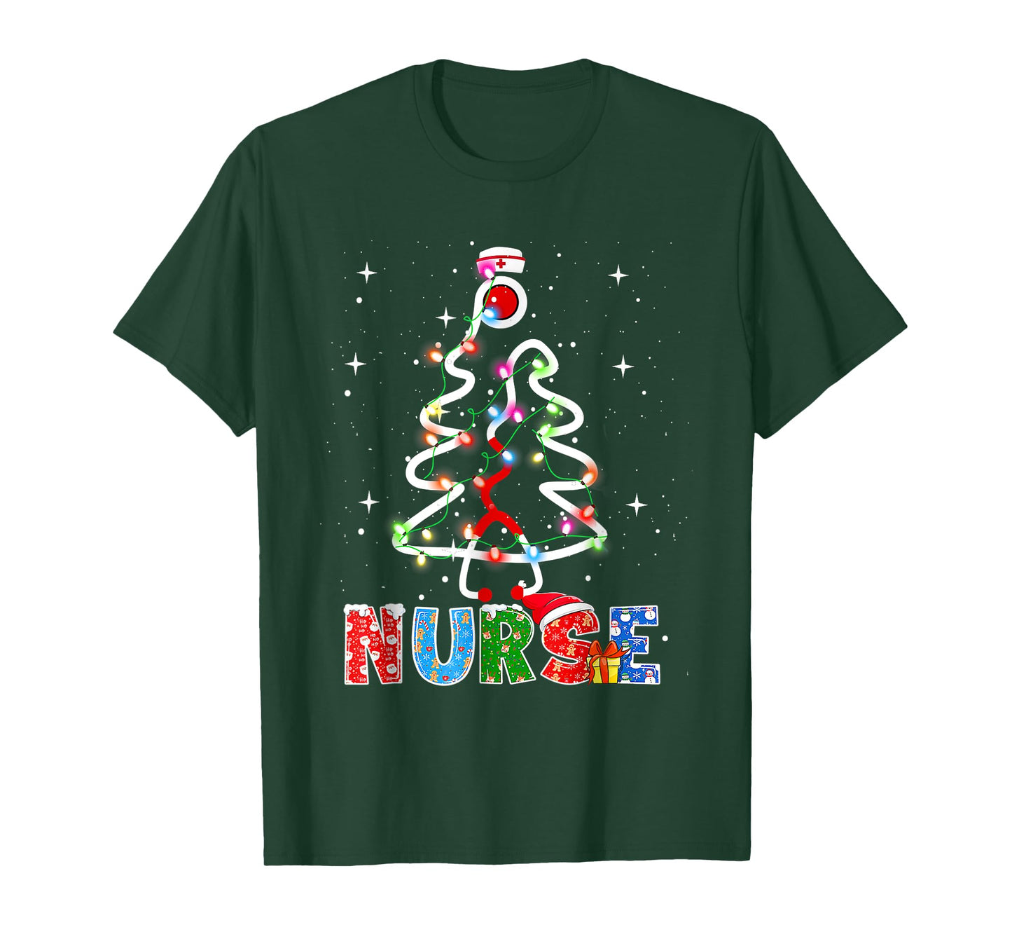 Nurse Christmas Tree Stethoscope RN LPN Scrub Nursing X-mas T-Shirt