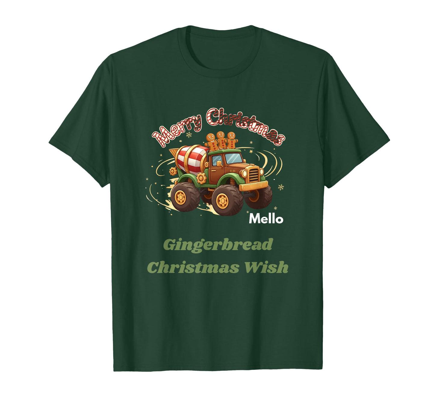 Merry Christmas Cute Gingerbread Mello Mixer Truck Graphic T-Shirt