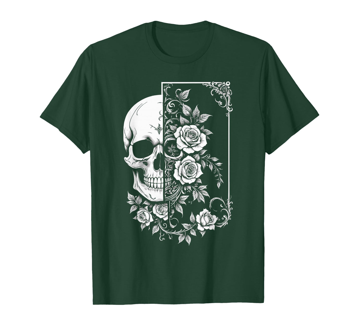 Skull With Flowers Graphic Nature Floral Art Nouveau T-Shirt
