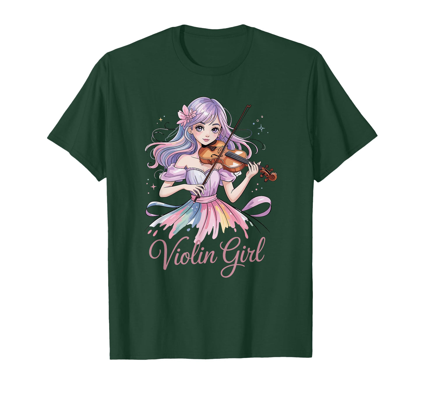Violin Girl Magical Anime Watercolor Musical Instrument T-Shirt