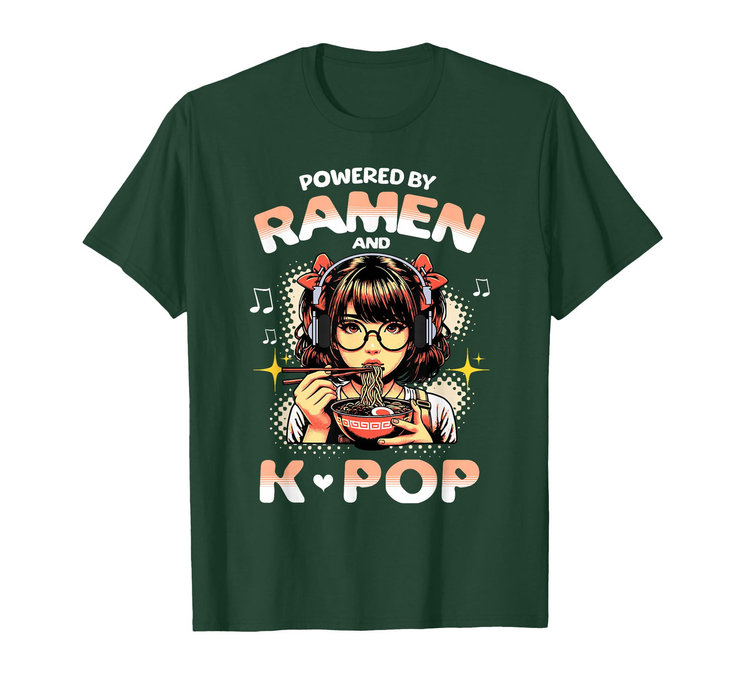 Powered by Ramen and K Pop Funny Anime Korean Music Manga T-Shirt