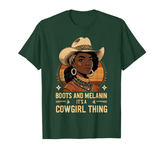 African American Western Country Texas Cowgirl Boots Melanin T-Shirt