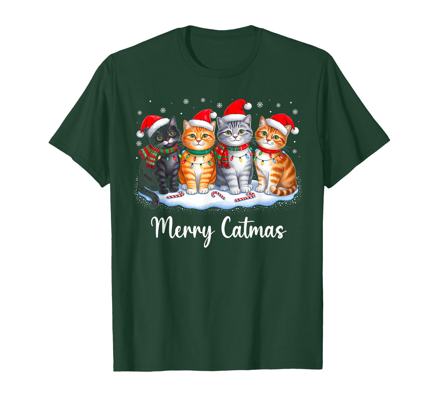 Merry Catmas Cat Christmas Lights Xmas Pajamas Cat Lover T-Shirt