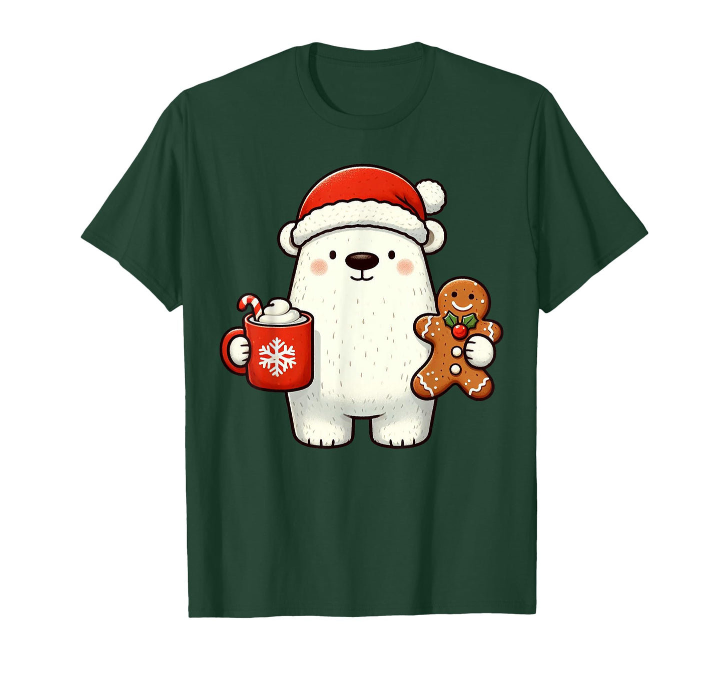 Polar Bear Santa Hat Christmas Holiday Xmas Coffee Cookies T-Shirt