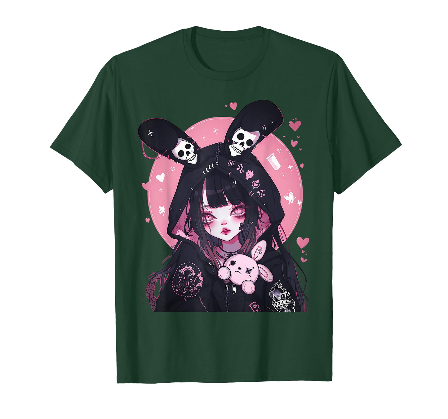 Yami Kawaii Girl in Goth Bunny Hoodie Pastel Emo Creepy T-Shirt