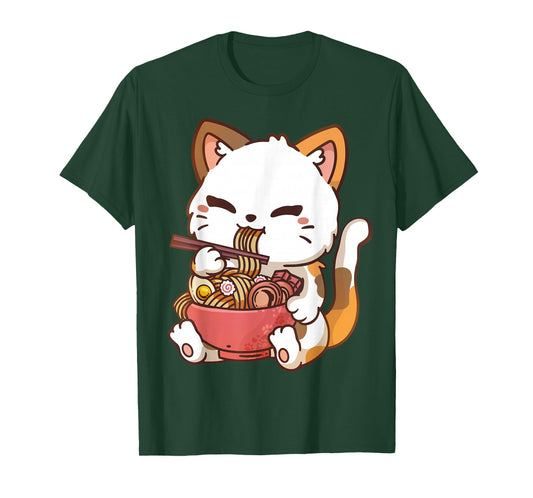 Ramen Cat Anime Kawaii Cat Eating Ramen T-Shirt