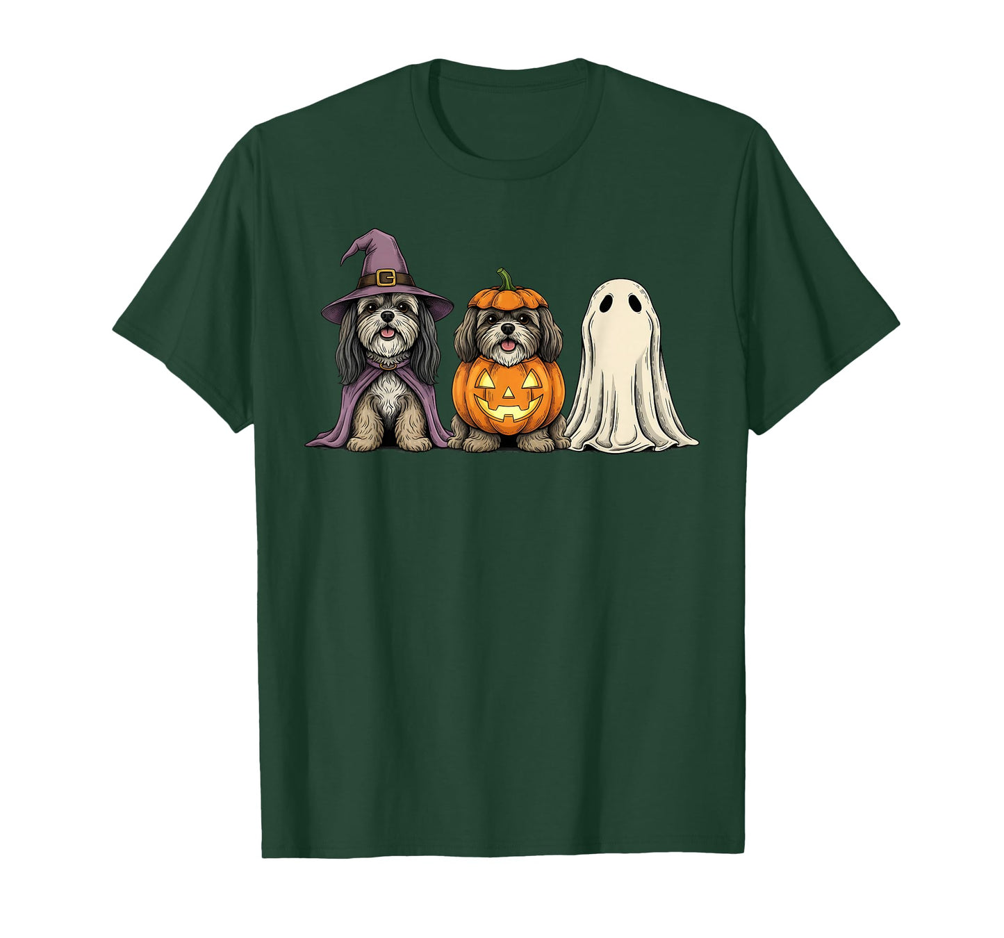 Spooky Ghost Lhasa Apso Pumpkin Halloween Dog Lover T-Shirt