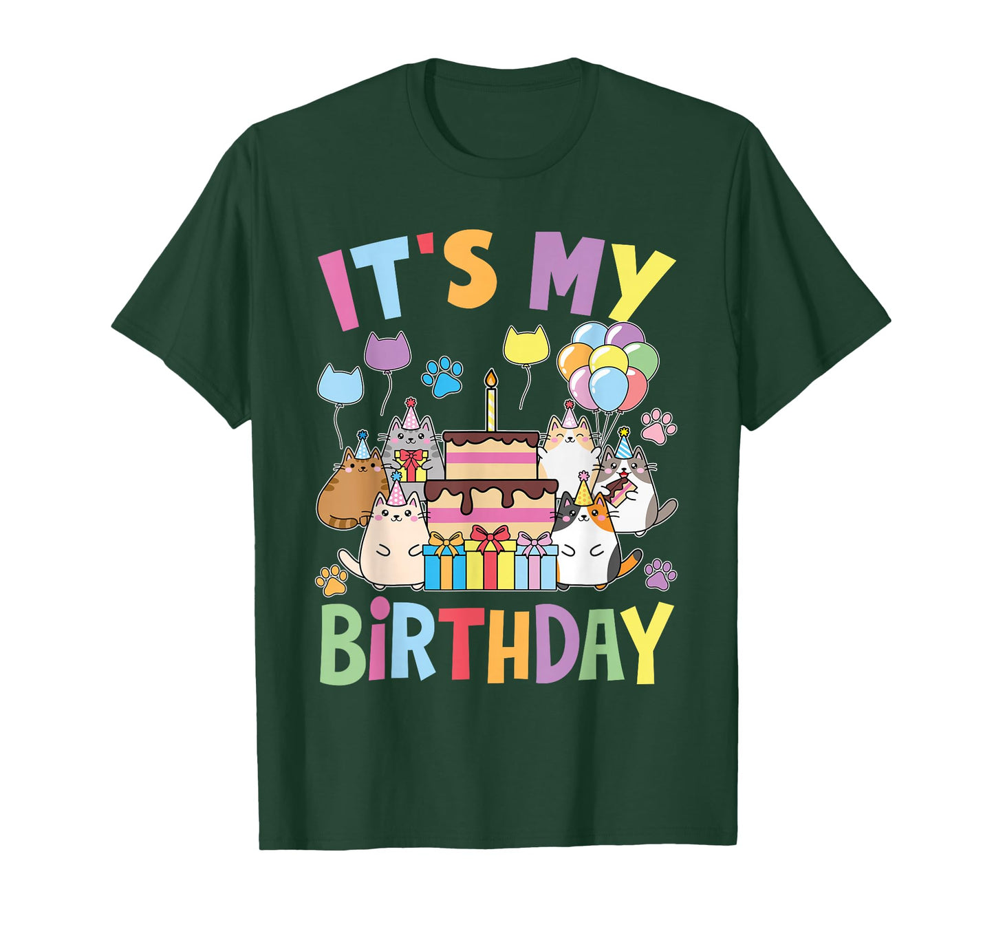Cute Kawaii Cat Mom Dad Kids Girls It's My Birthday Party T-Shirt