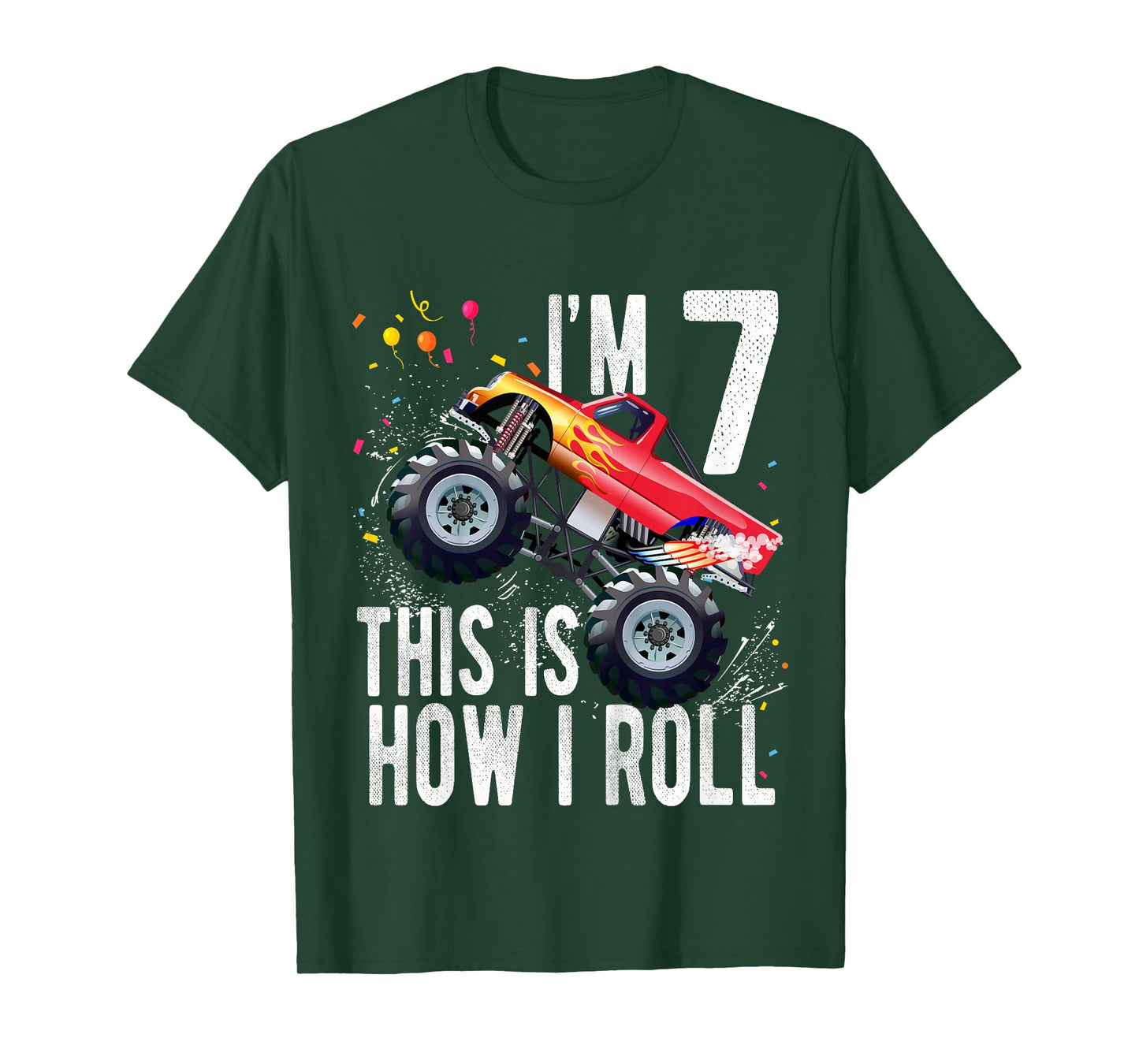 Kids 7 Year Old Shirt 7th Birthday Boy Monster Truck Car T-Shirt