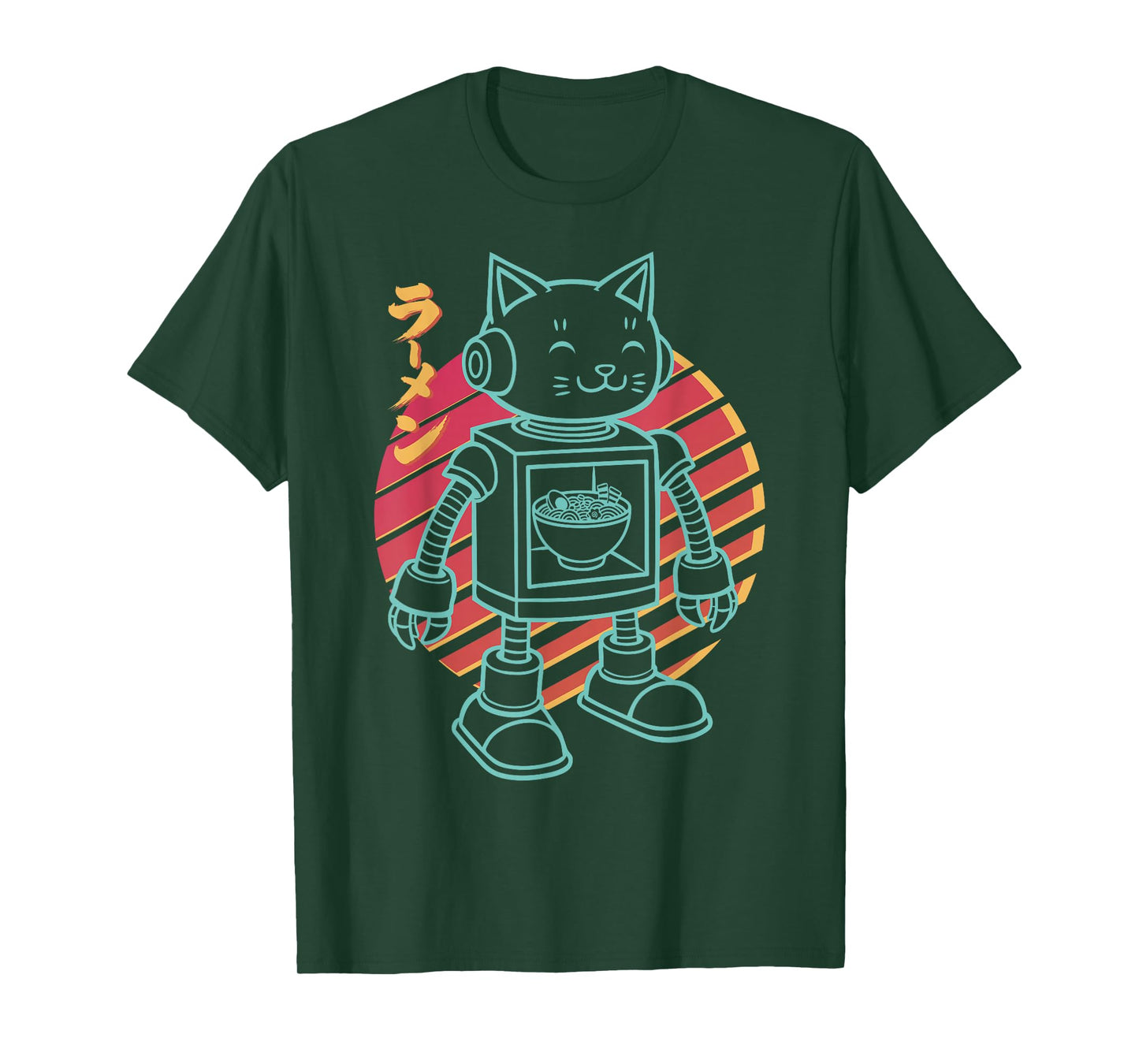 Robot Anime Ramen Cat Retro Japanese Noodles Kawaii Funny T-Shirt