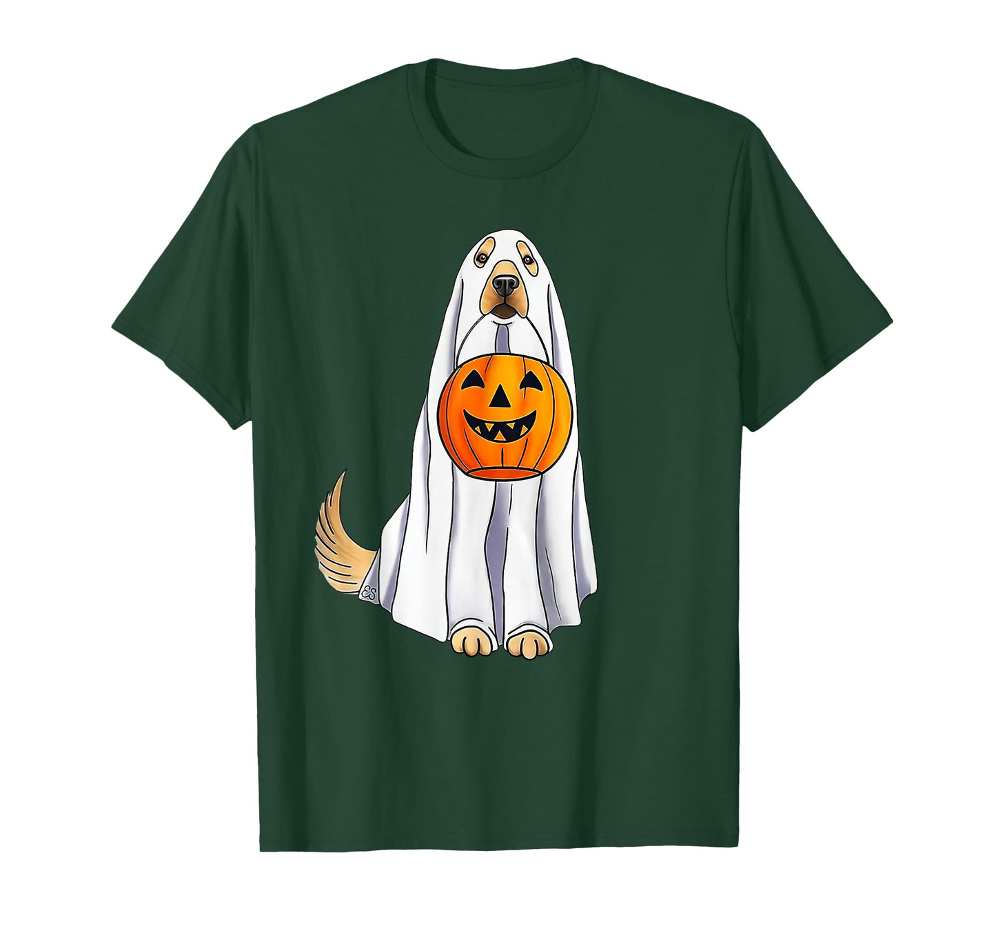 Funny Halloween Golden Retriever Dog Ghost and Pumpkin Women T-Shirt