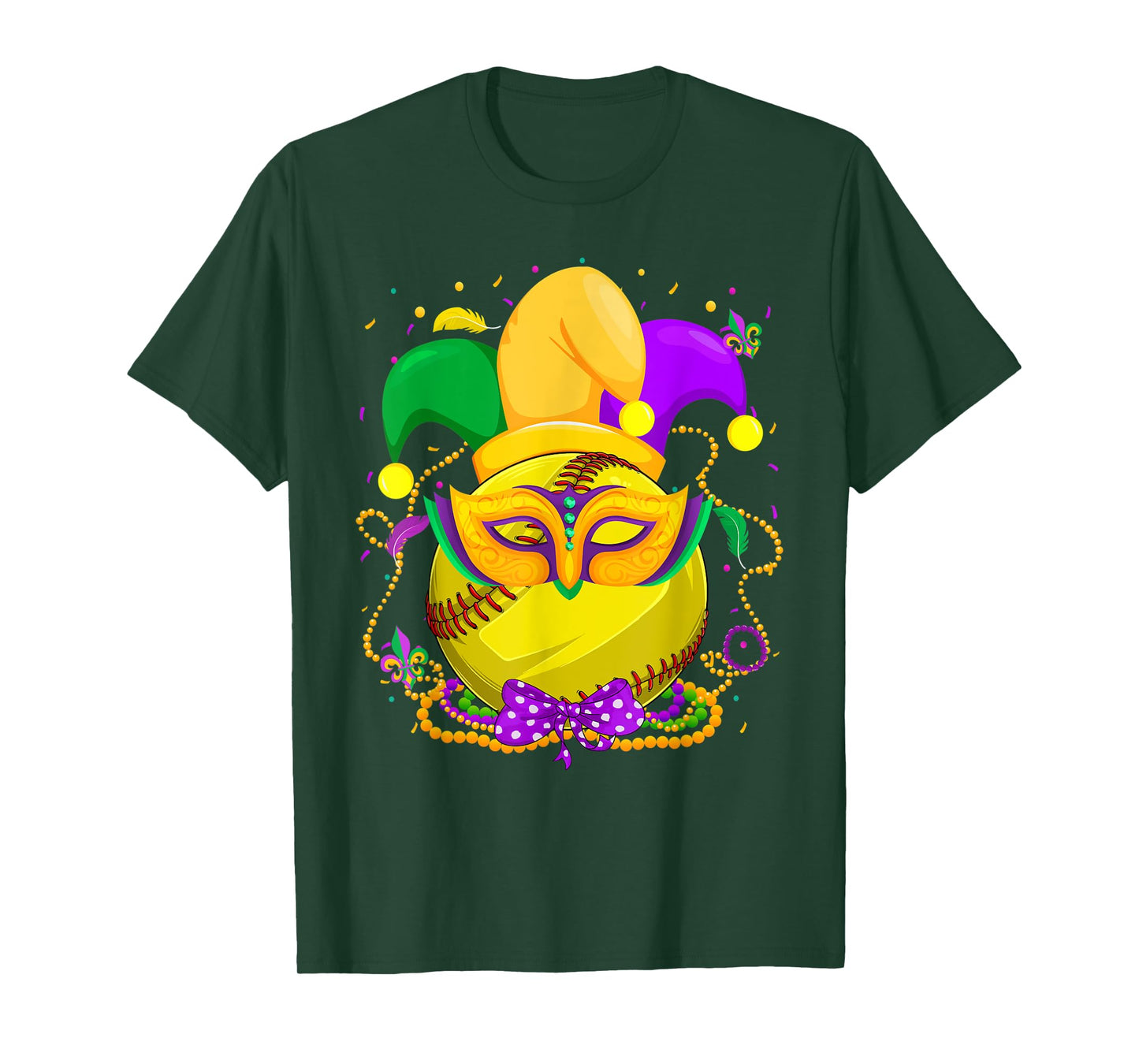 Softball Ball With Jester Hat Mardi Gras Fat Tuesday Parade T-Shirt