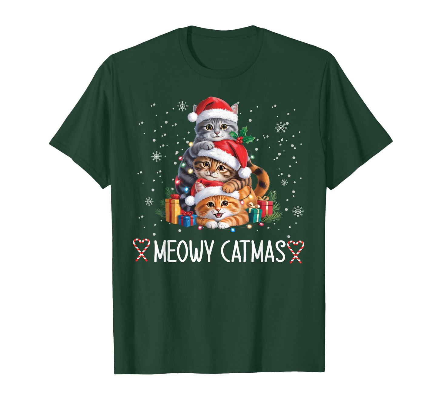 Meowy Catmas Cat Christmas Tree Xmas Funny Santa Women Girls T-Shirt