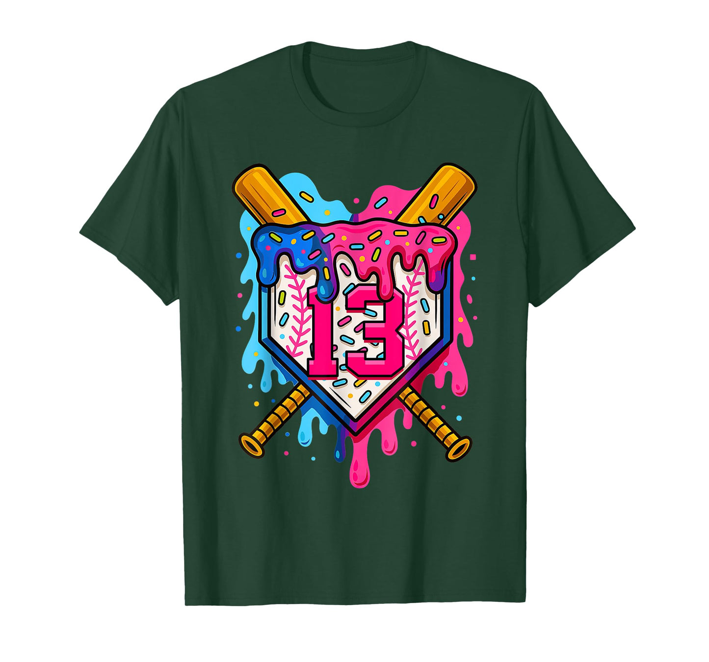 13th Baseball Birthday Ice Cream Drip Boys Girls 13 Years T-Shirt