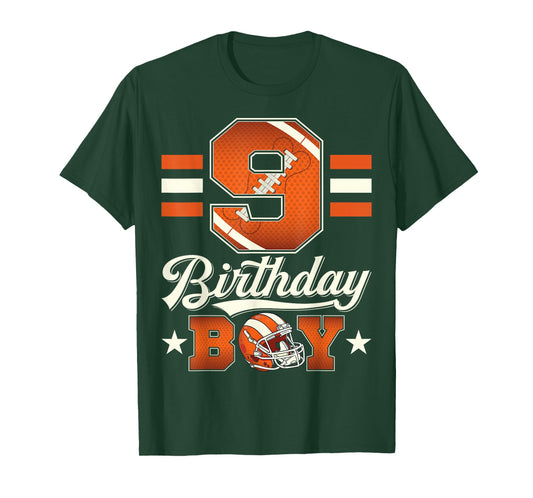 Nine 9th Birthday Boy Football 9 Year Old Sports Party T-Shirt