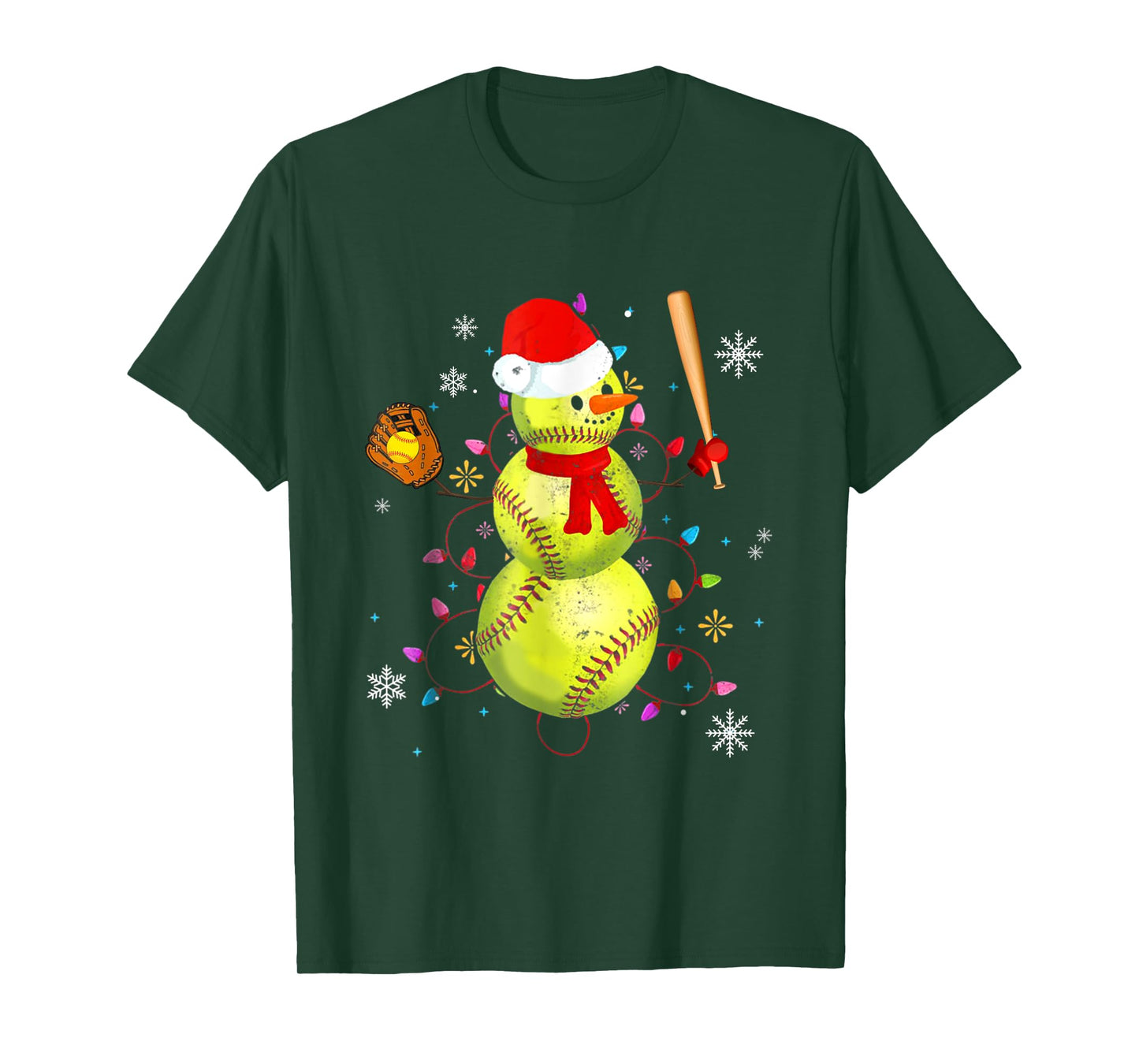 Softball Christmas Funny Softball Snowman Xmas Gifts T-Shirt