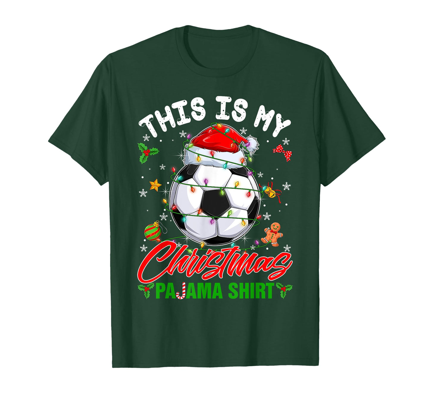 This Is My Christmas Pajama Shirt Soccer Santa Hat Xmas PJS T-Shirt