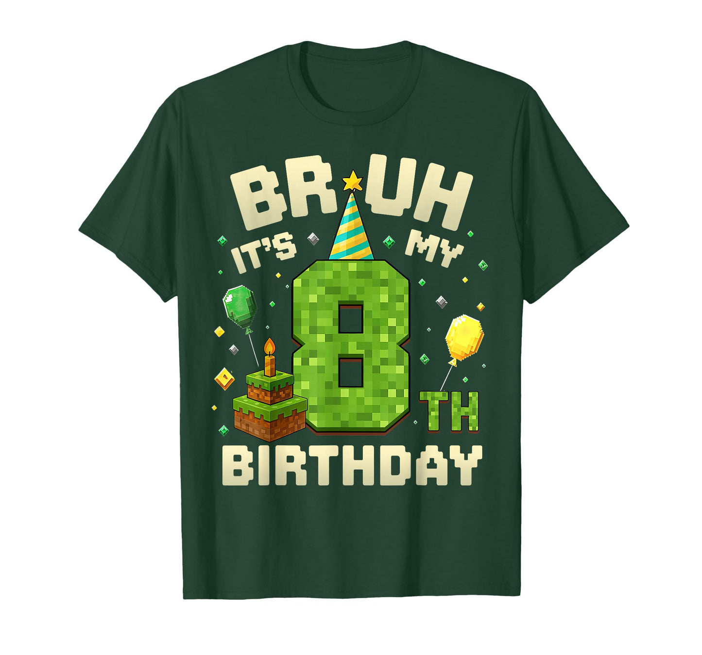 Bruh It's My 8th Birthday Game Pixel 8 Year Old Birthday Boy T-Shirt