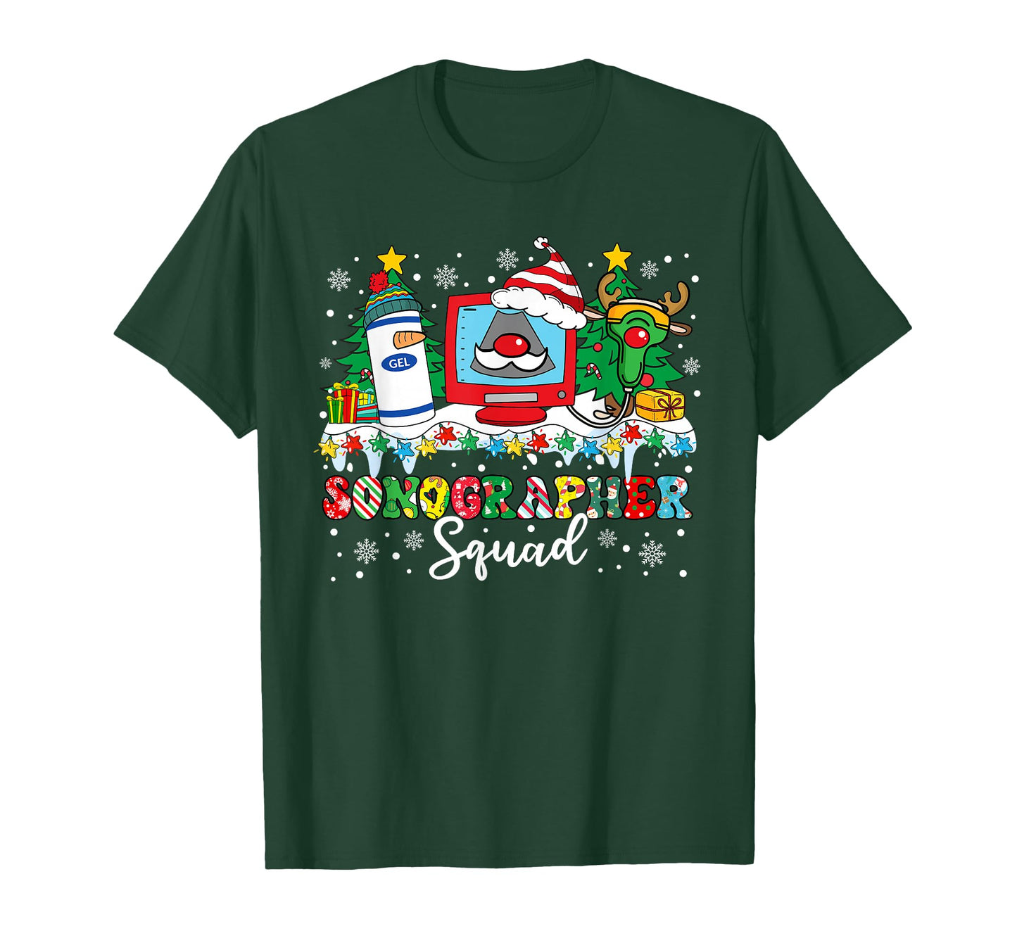 Sonographer Squad Ultrasound Machine Santa Hat Christmas T-Shirt