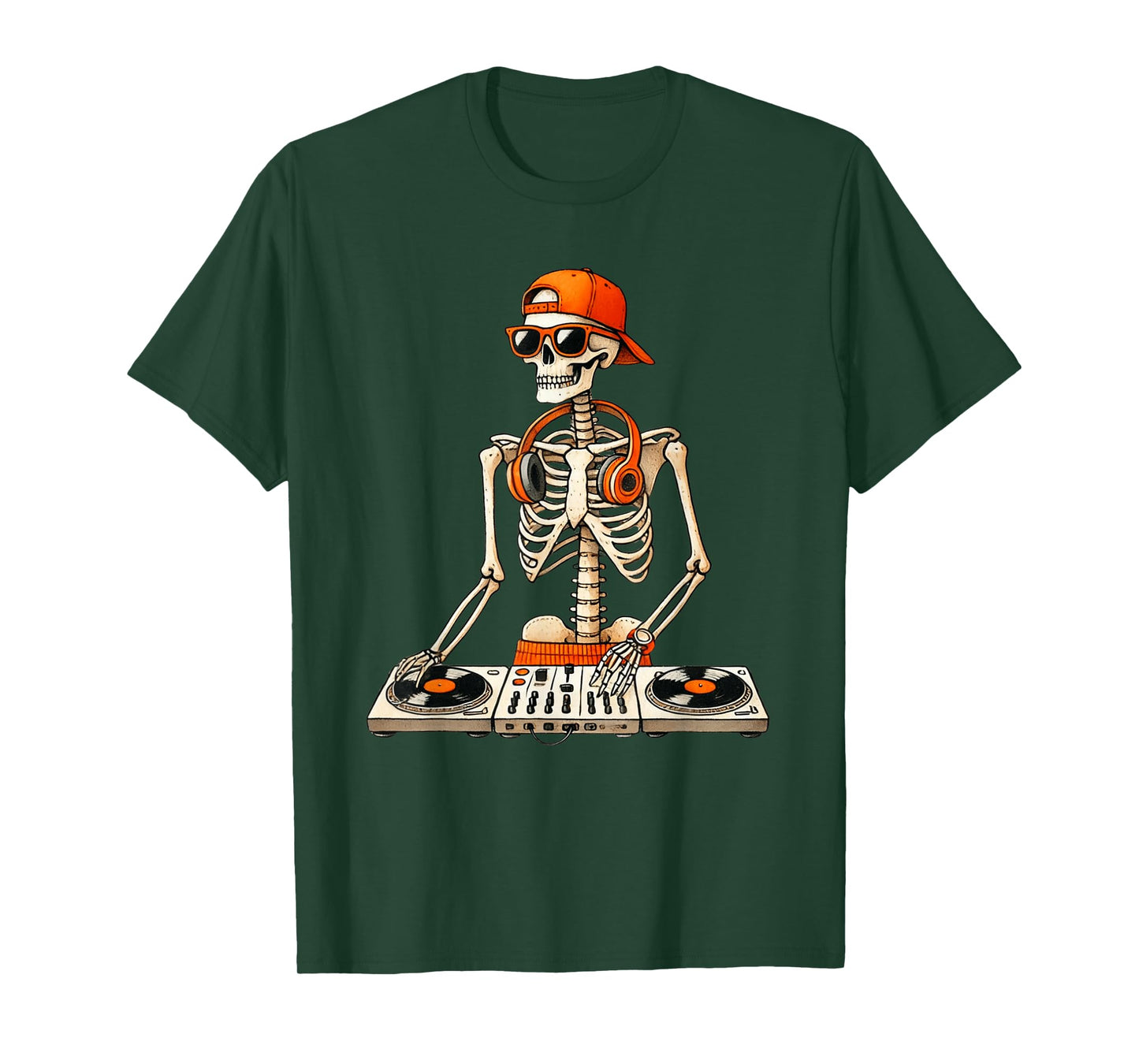 Skeleton DJ Halloween Costume Turntable Music Funny Men Boys T-Shirt