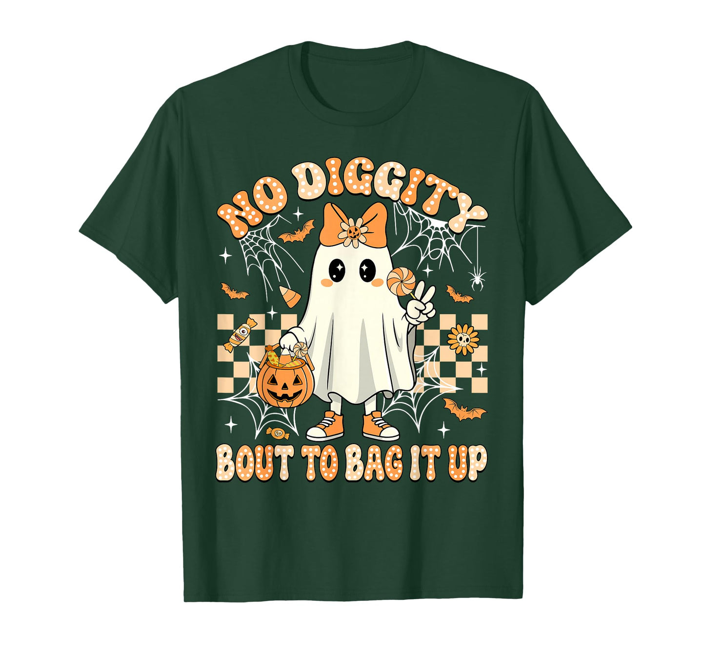 No Diggity Bout to Bag It Up Spooky Halloween Ghost Girl Kid T-Shirt