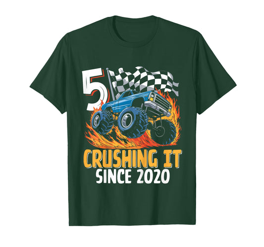 Kids Birthday Monster Truck 5 Year Old Boys 5th Party Born 2020 T-Shirt