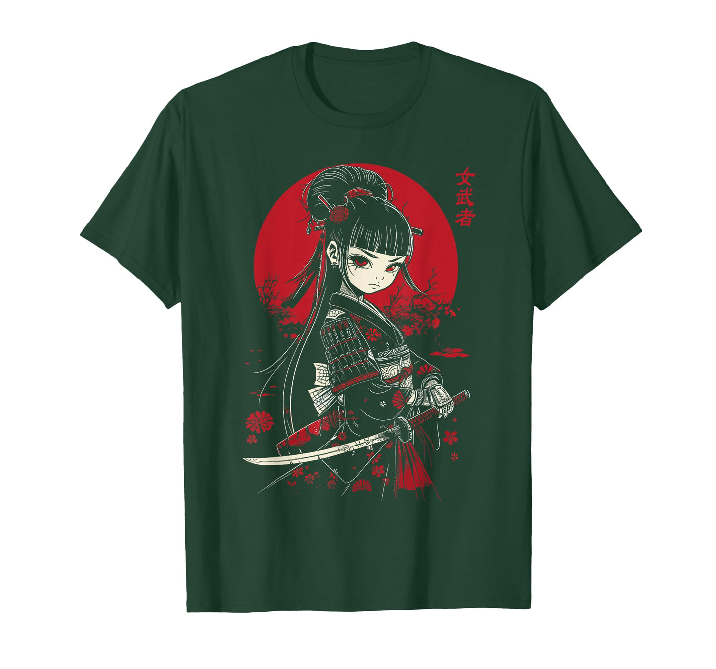 Japanese Gothic Kawaii Anime Samurai Cat Mom Woman Girls T-Shirt