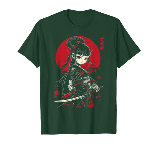 Japanese Gothic Kawaii Anime Samurai Cat Mom Woman Girls T-Shirt
