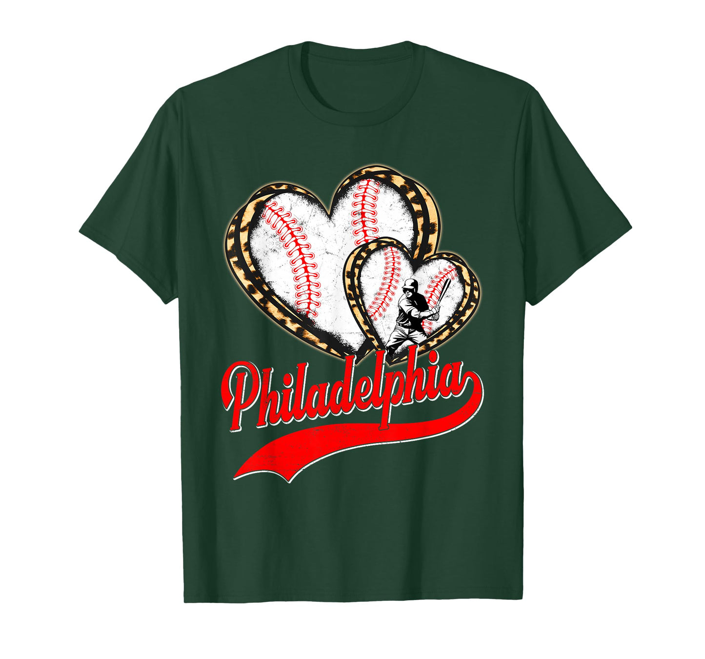 Vintage Philadelphia Baseball Leopard Heart Baseball Fans T-Shirt