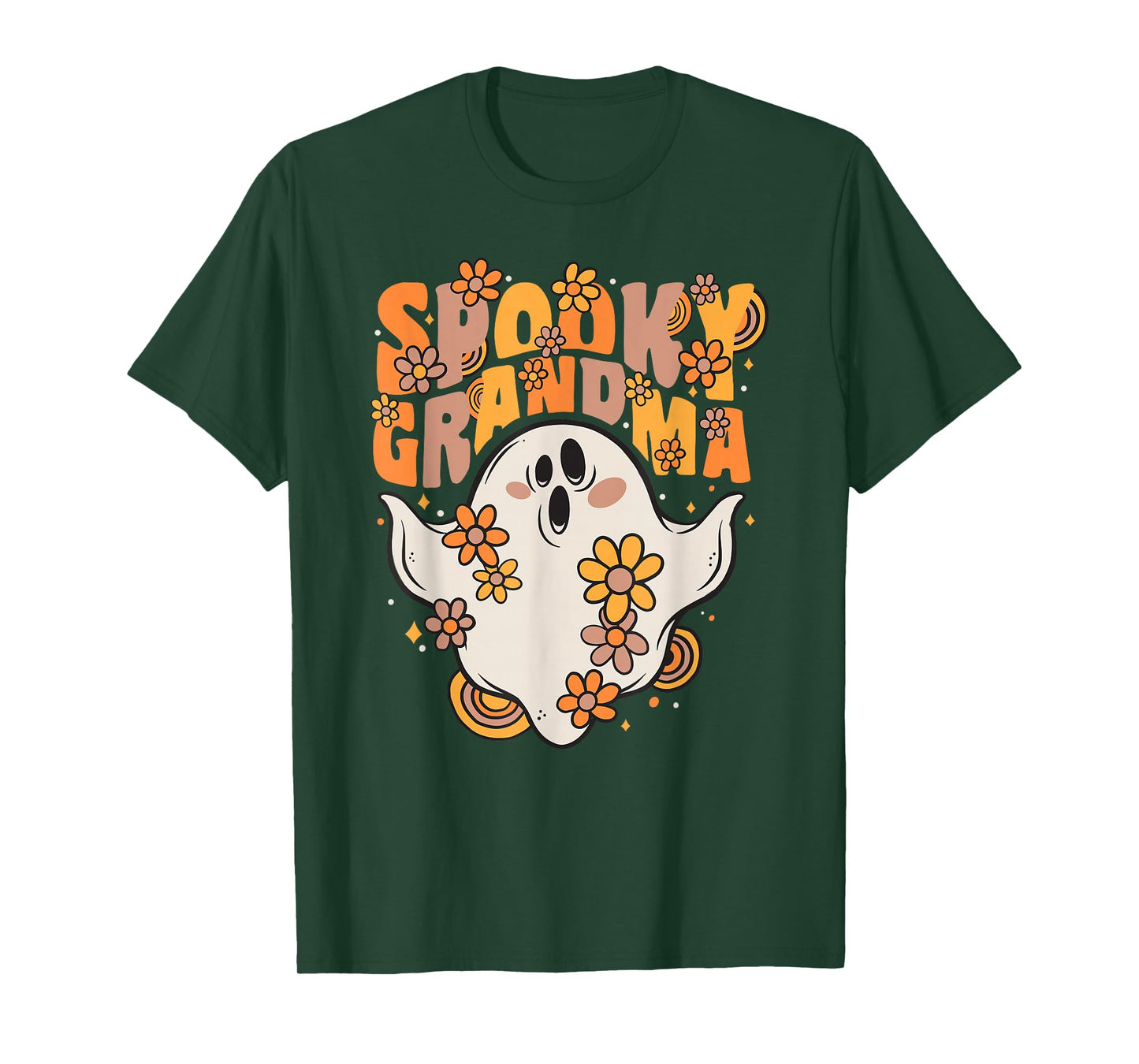 Spooky Grandma Groovy Ghost With Vintage Flowers Halloween T-Shirt