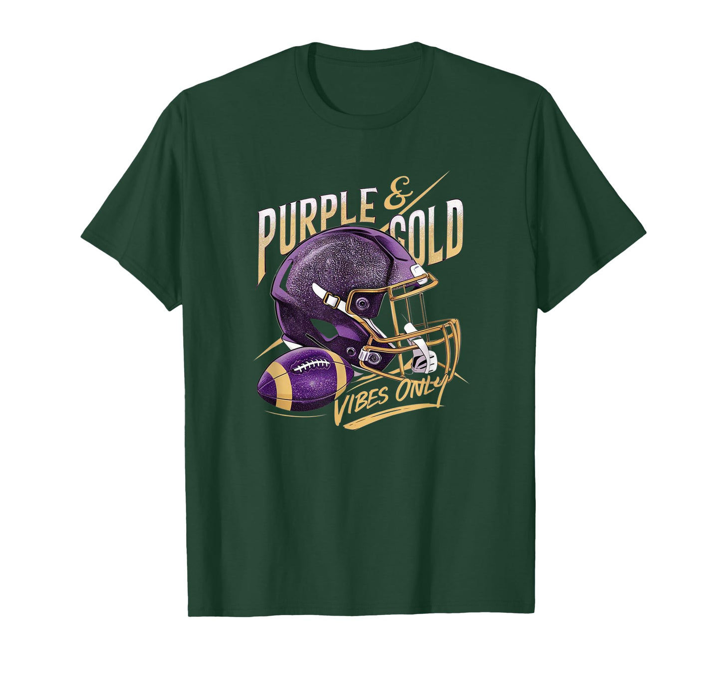Purple & Gold Vibes Only Football Player Team Matching T-Shirt