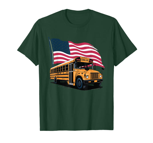 School Bus Driver USA Flag T-Shirt