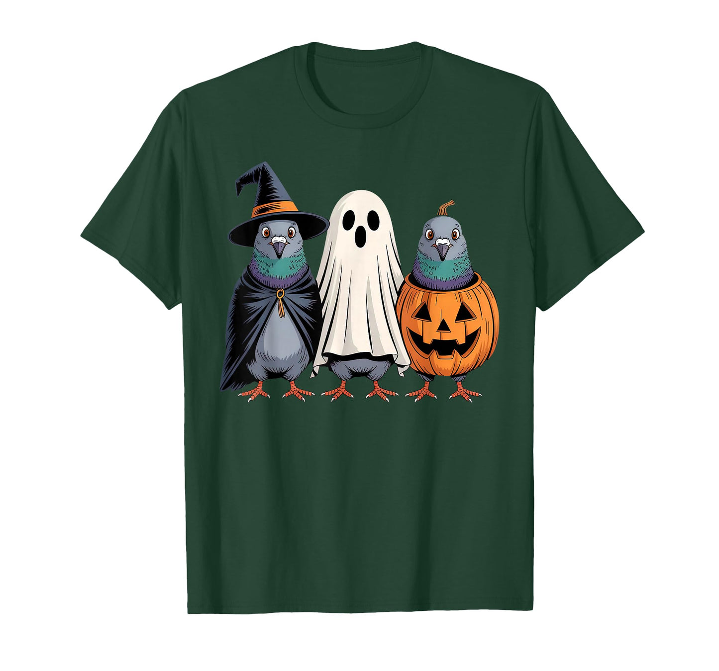 Halloween Pigeon Ghost Witch Hat Pumpkin Bird Spooky Season T-Shirt