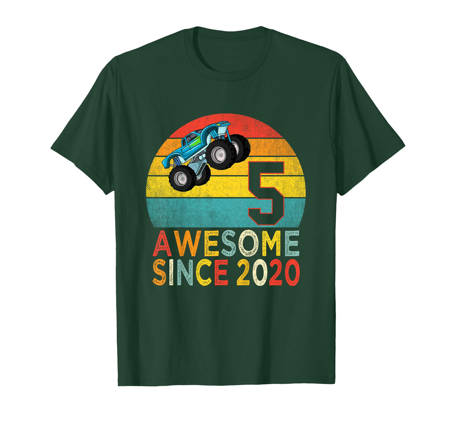 5th Birthday Monster Truck Lover 5 Years Old Vintage Retro T-Shirt