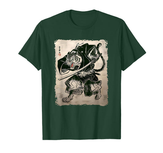 Samurai Tiger Warrior Vintage Japanese Art Anime T-Shirt