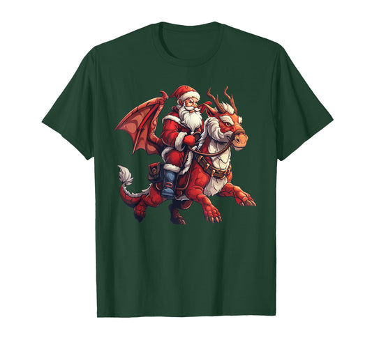 Santa Riding A Dragon - Dragon Christmas T-Shirt