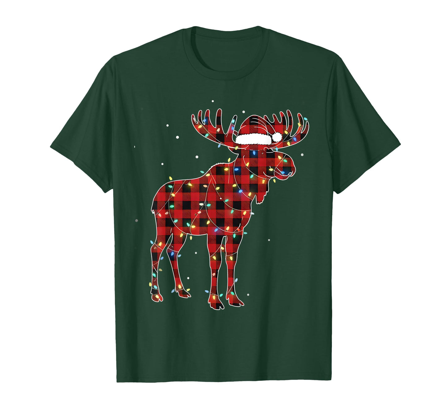 Moose Christmas Red Plaid Buffalo Pajama Matching T-Shirt