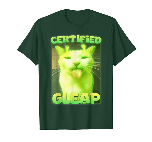 Certified Gleap Funny Alien Brainrot Cat Meme Tee T-Shirt for Men Women Kids