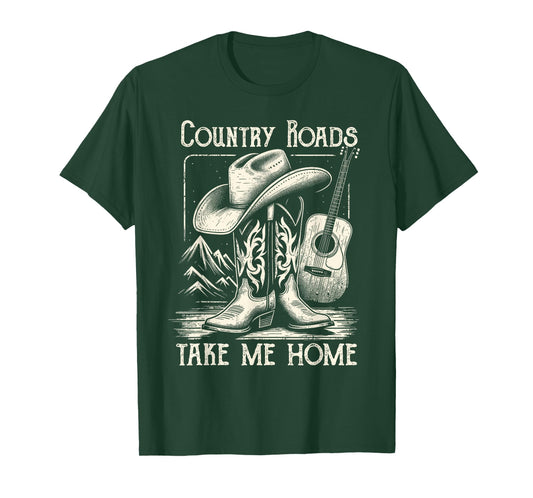 Country Roads Take Me Home Cowboy Western Virginia Retro T-Shirt
