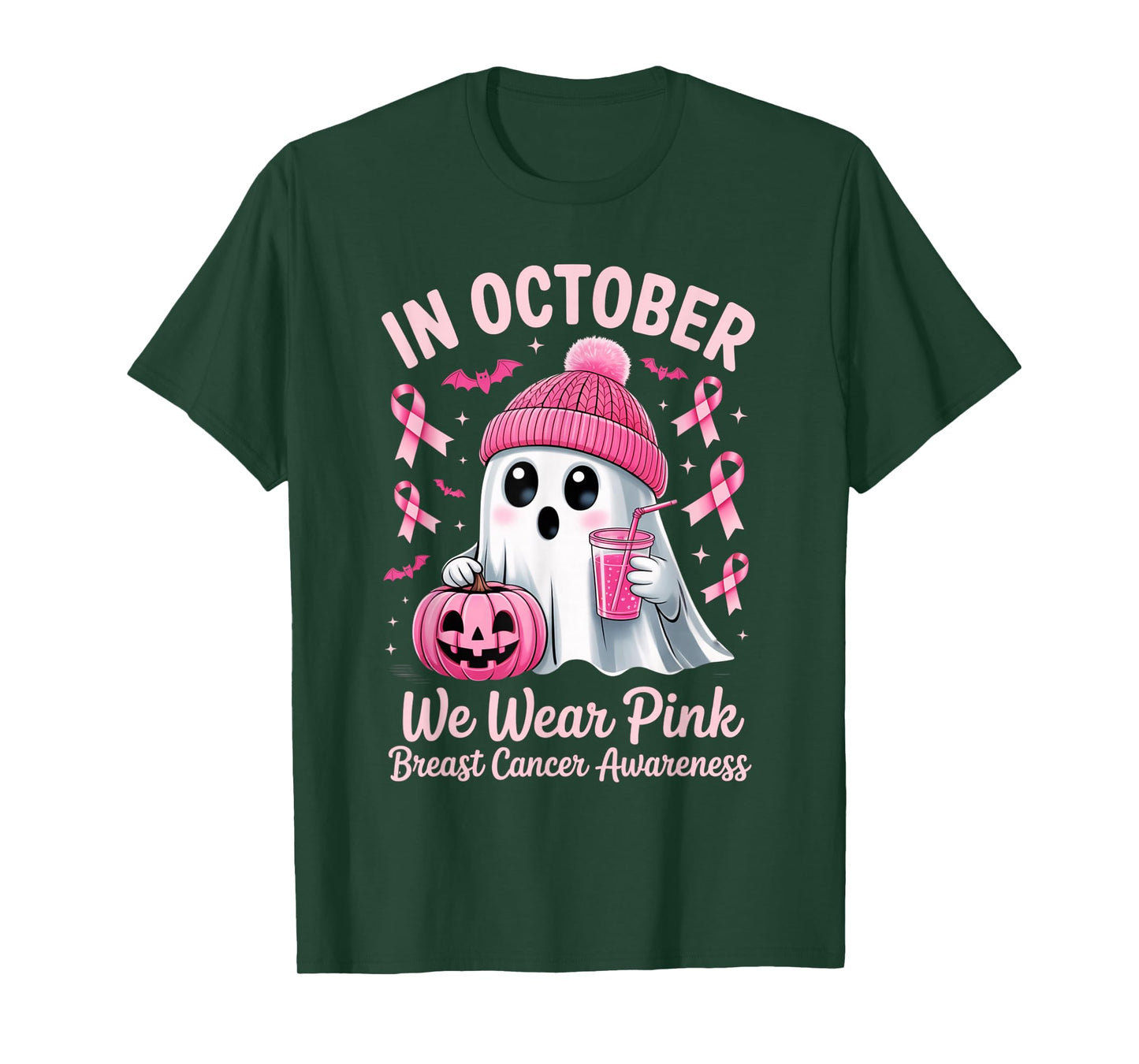 in October We Wear Pink Breast Cancer Awareness Halloween T-Shirt