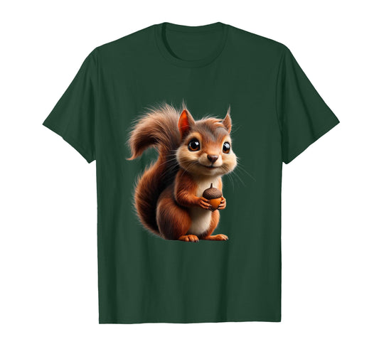 Cute Squirrel Holding Acorn - Squirrel Lover T-Shirt