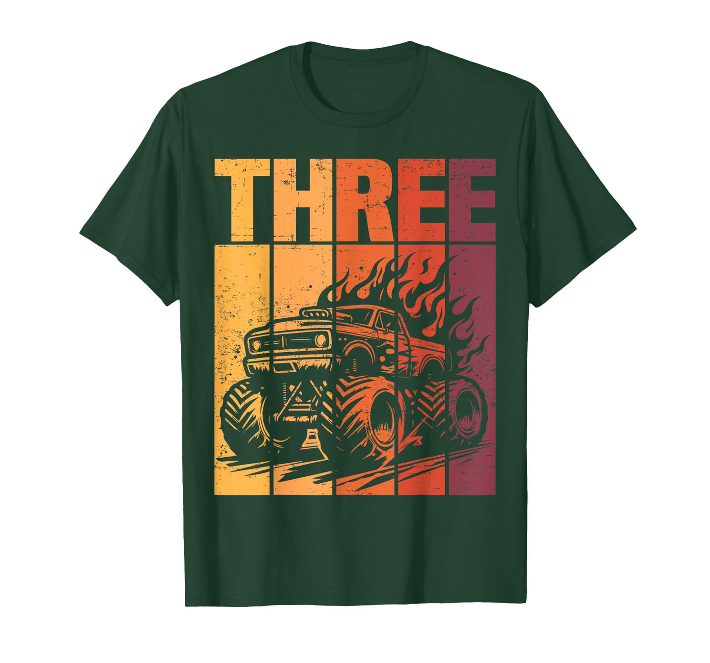 Retro Monster Truck 3rd Birthday Boy Three Year Old Kids T-Shirt